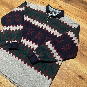 Vintage Salty Dog Gant Multi Color Fair Isle Polo Heavy Shirt Mens Large